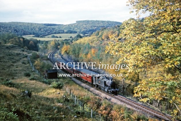 Blaisdon Woods, nr Longhope, 2-6-2T Hereford-Glos train 10.64