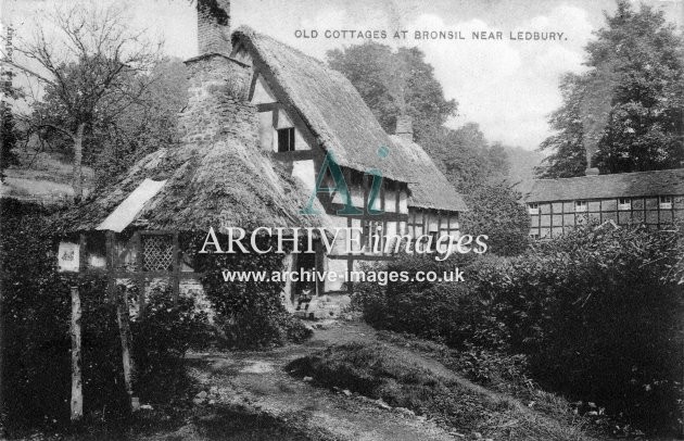 Bronsil, nr Ledbury, old thatched cottages c1908