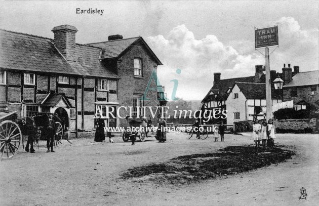 Eardisley, Tram Inn, motor car & locals c1910