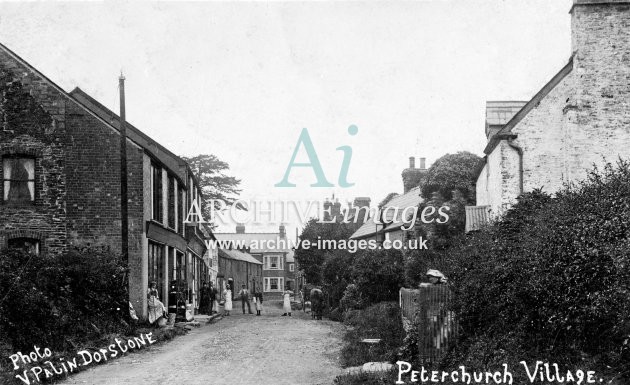 Peterchurch, Main street, shop & locals c1908