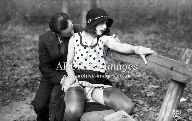 French Lingerie Study, Couple on Bench c1925