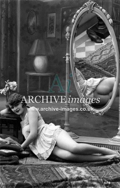 French Lingerie Study, Semi Nude & Mirror c1910