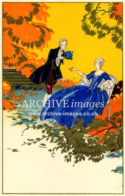 Artist unknown, Art Deco Couple in garden