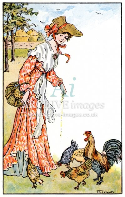 Florence Hardy, Farm Girl - Feeding Chickens