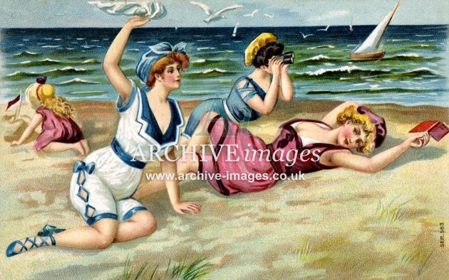 Beach Belles Hard At Play c1908