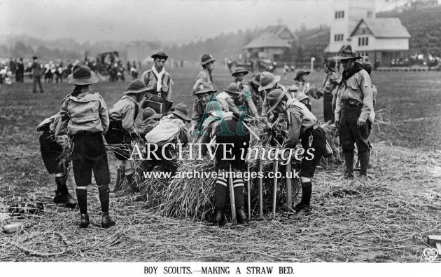 Boy Scouts. Making A Straw Bed c1925