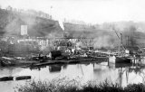 Looking across the River Tamar in 1905, at the casting yard established to make the concrete blocks for building Calstock Viaduct