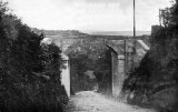 Partially constructed Plymouth, Devonport & South Western Junction Railway bridge over a lane at Calstock in 1907.
