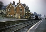 The 12.10pm to Newport waits to leave Brecon on 27th Jan 1962