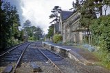 Much Wenlock station, which by this date was the terminus of the former branch from Buildwas to Craven Arms, in August 1962.