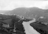 A view of the River Tamar at Nusticks, near Gunnislake, circa 1888. The Tamar Manure Canal is prominent in the centre. Photo by SJ Govier