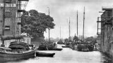 The head of the Driffield Navigation at Driffield circa 1910, with numerous keels and sailing barges moored