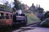 Pannier tank No. 6078 departs Tiverton with an Exe Valley branch train in July 1961
