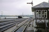 Padstow signal box and turntable, with the estuary in the background. This photo is believed to have been taken in August 1963