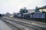 Fowler Class '4F' No. 44544, with an unidentified BR Standard 4-6-0 in front as pilot, waits to leave Bath Green Park station with the 9.15am to Templecombe on 13th March 1962