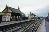 Penyfford station and signal box in 1967. Exchange sidings to left