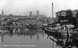 Lincoln Docks on the Fossdyke & Witham Navigation circa 1910, with a sailing barge moored to the right