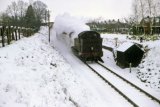 Pans Lane Halt in the snow, unidentified 45xx departing for Patney & Chirton 1.1960. Devizes Branch